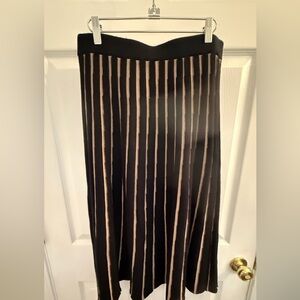 Pure Collection Black Midi Skirt with Beige Vertical Stripes